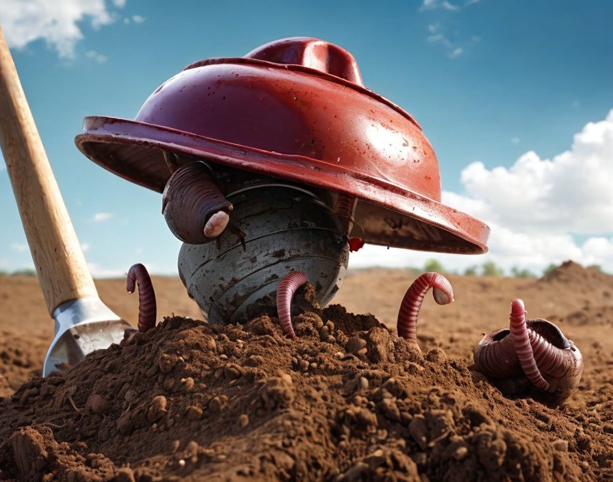 Robot ladybug with metallic legs in garden scene.