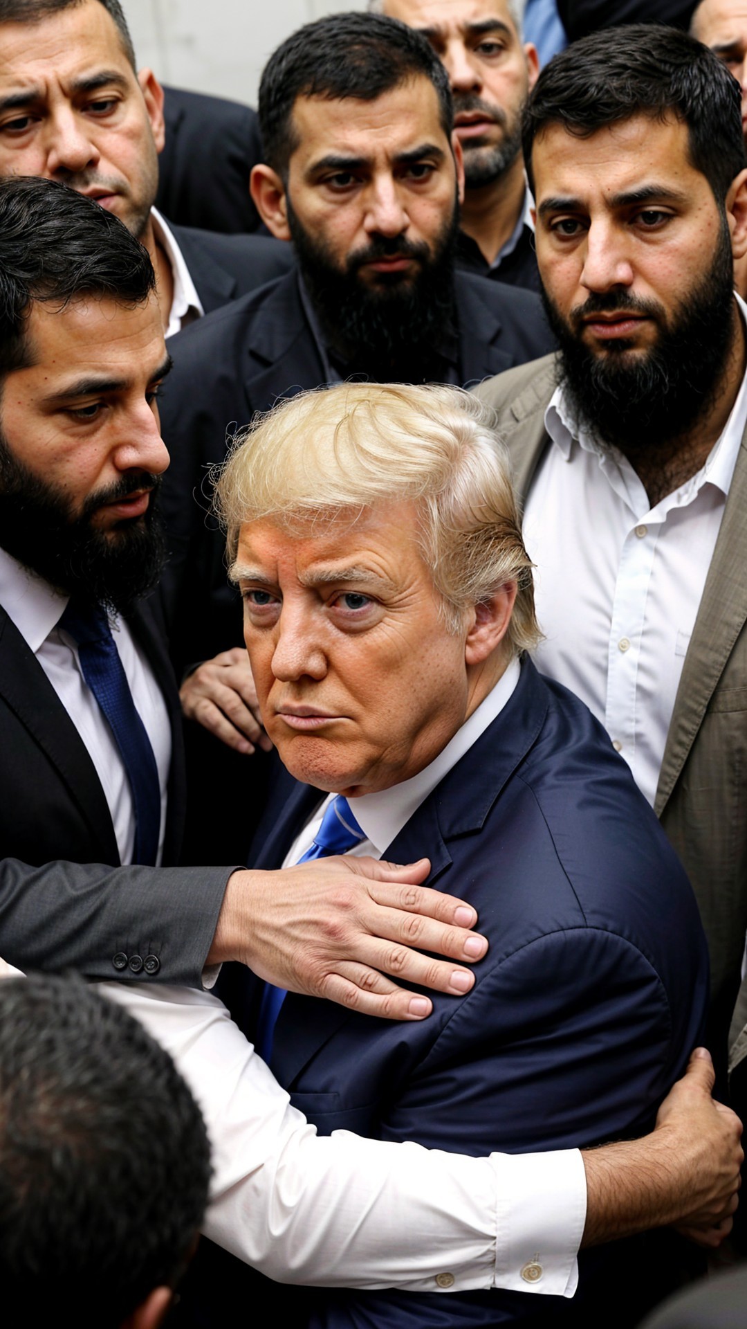 Men Surrounding Suited Blonde-Haired Man in Tense Scene