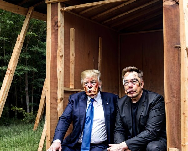 Two Men with Painted Faces in Rustic Setting