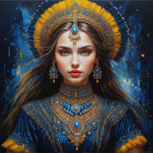 Portrait of a Young Woman in Blue and Gold Attire