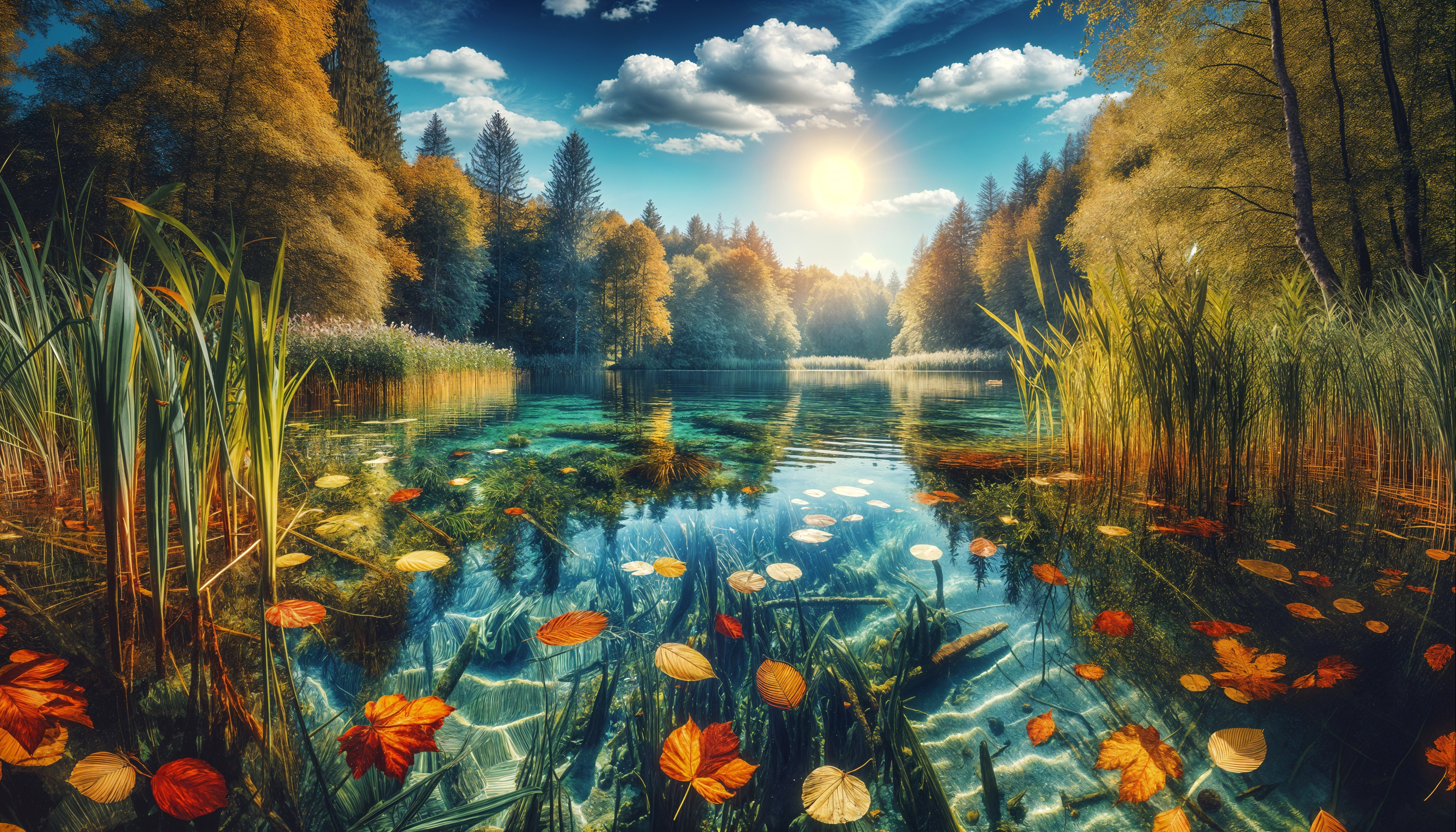 Autumn Landscape with Lake and Vibrant Trees