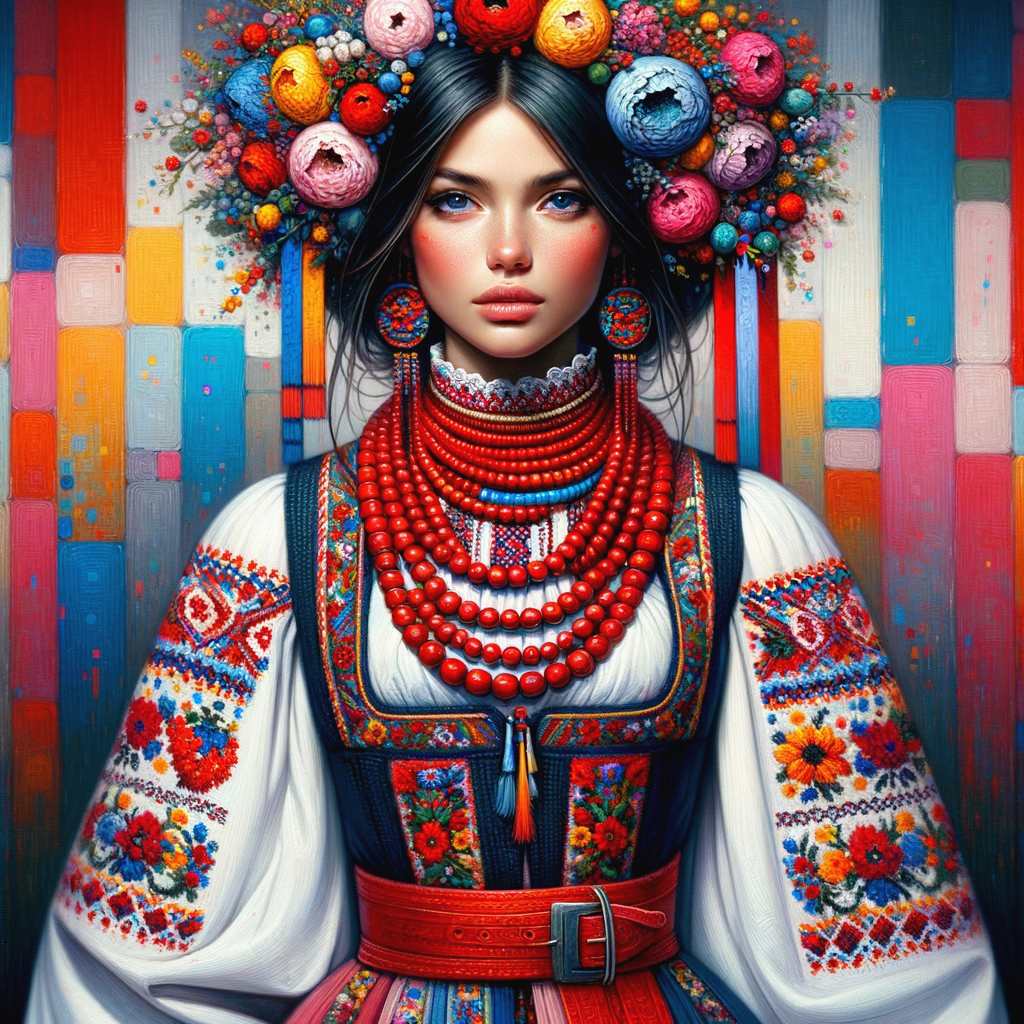 Young Woman in Traditional Attire with Embroidery