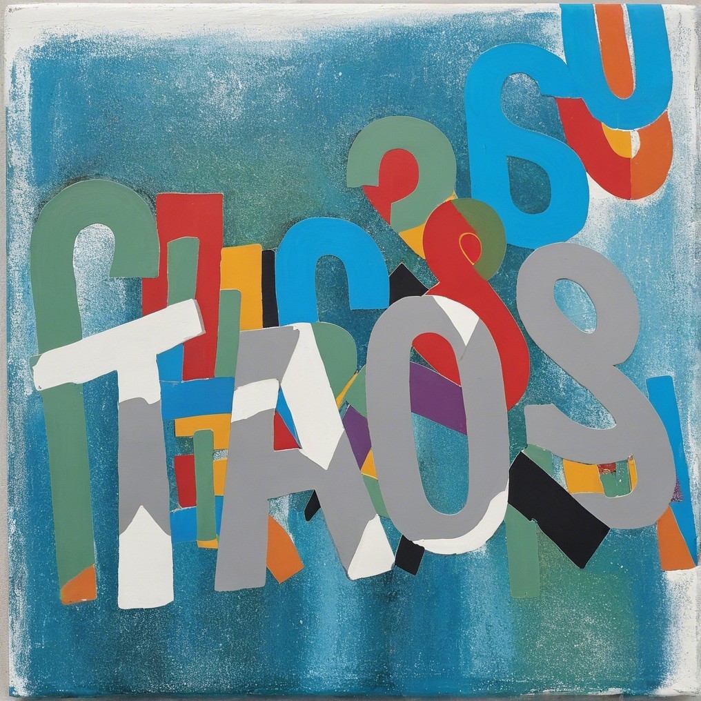 Abstract Composition of Colorful Letters and Shapes