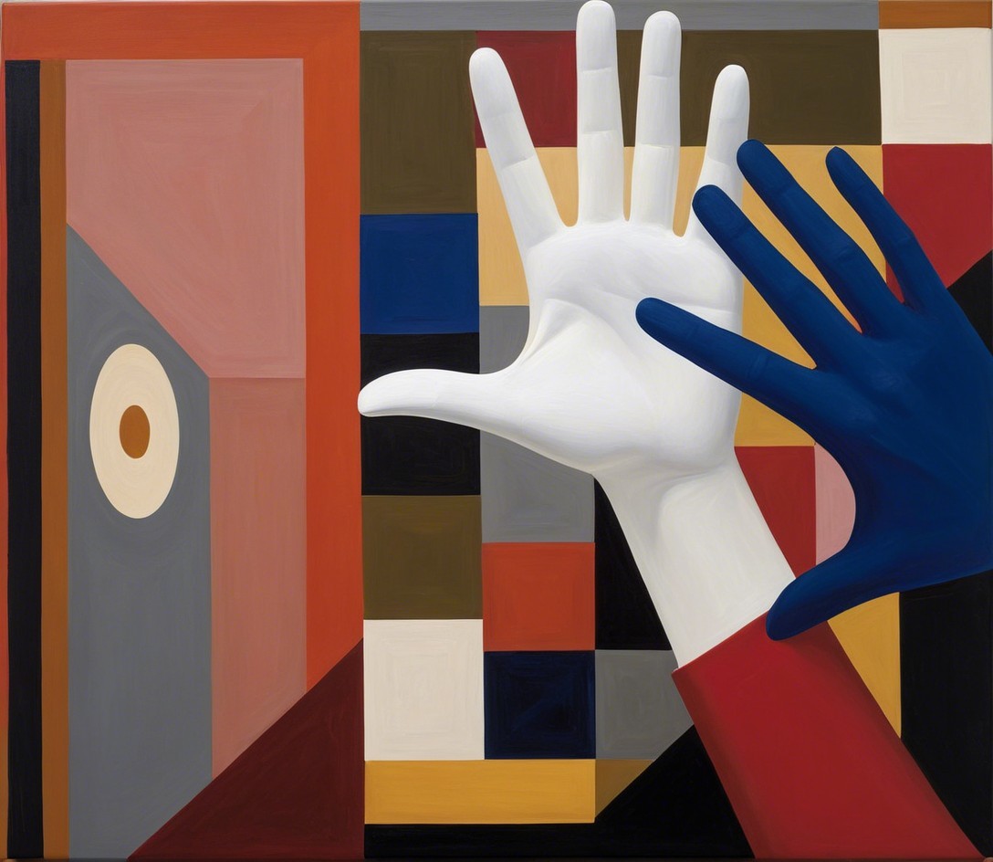 Stylized Hands Against Abstract Geometric Background