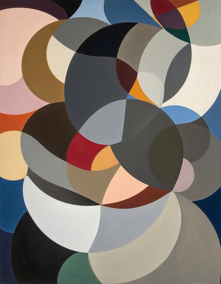 Abstract Composition of Overlapping Colorful Shapes