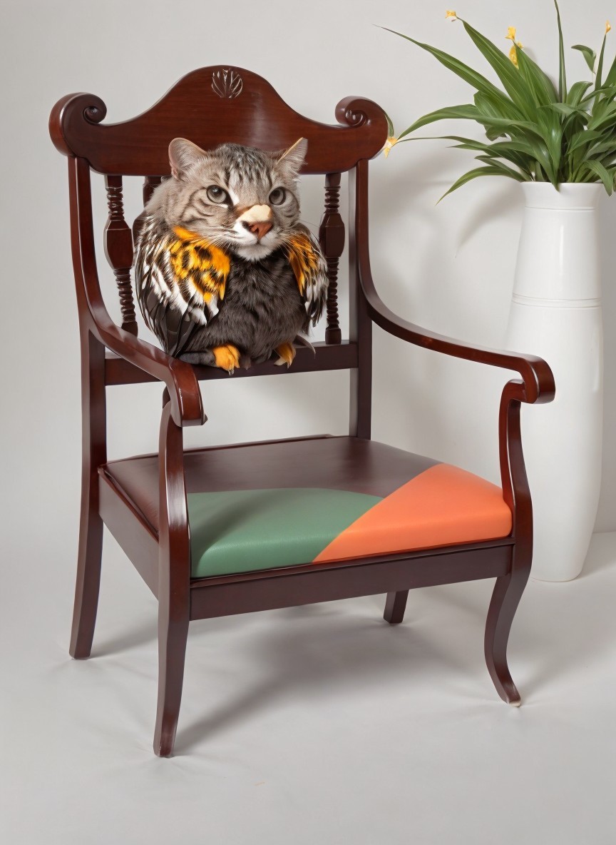 Whimsical Wooden Chair with Colorful Creature Display