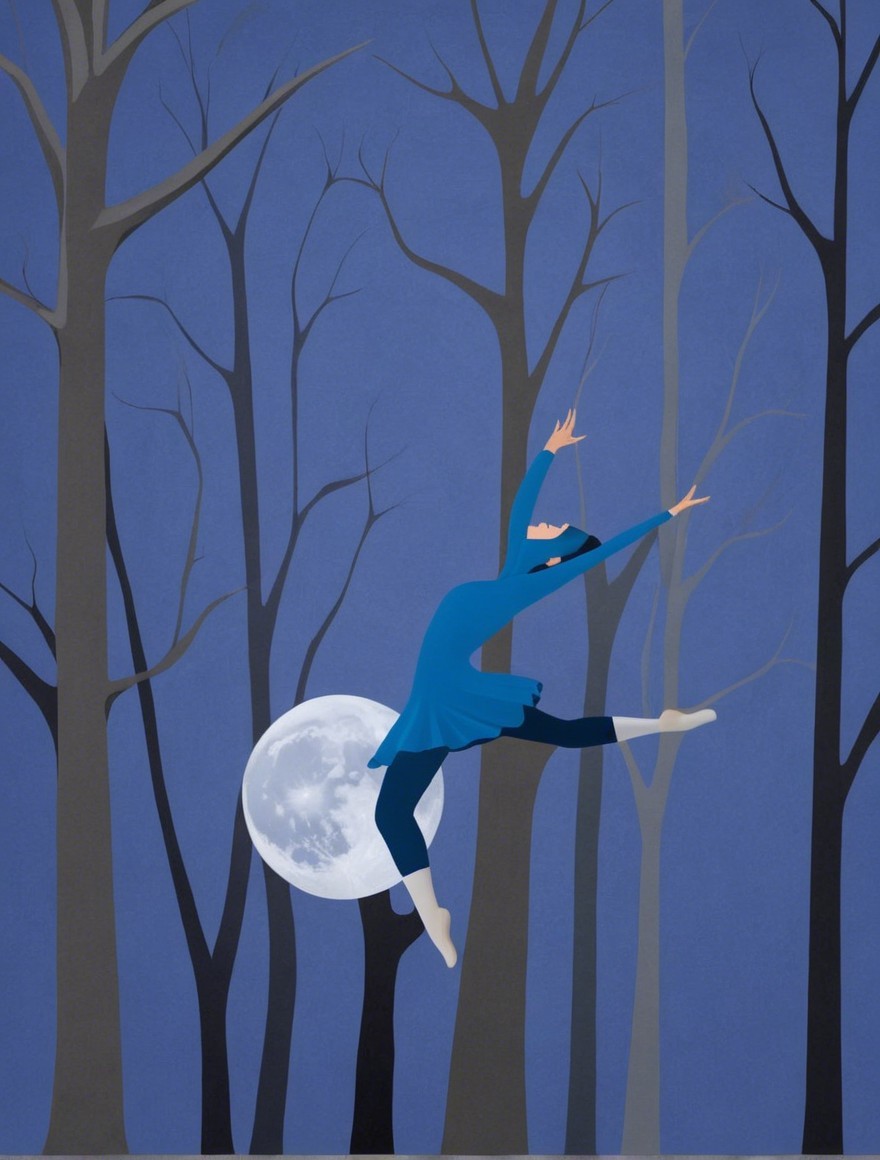 Twilight Forest Scene with Dancer and Full Moon