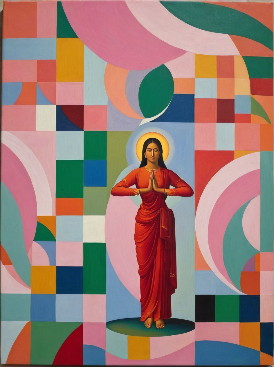 Full-body portrait of Indian woman in red saree