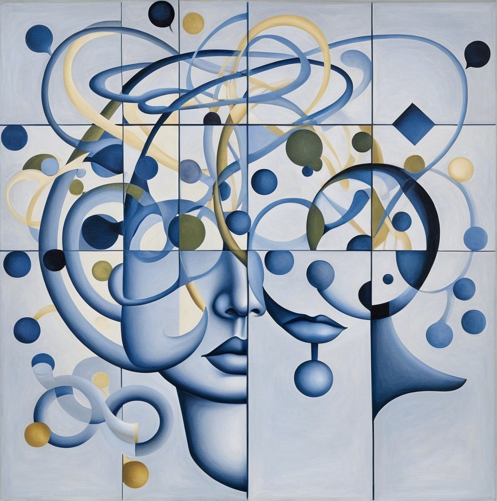 Contemporary Abstract Painting with Intertwined Faces