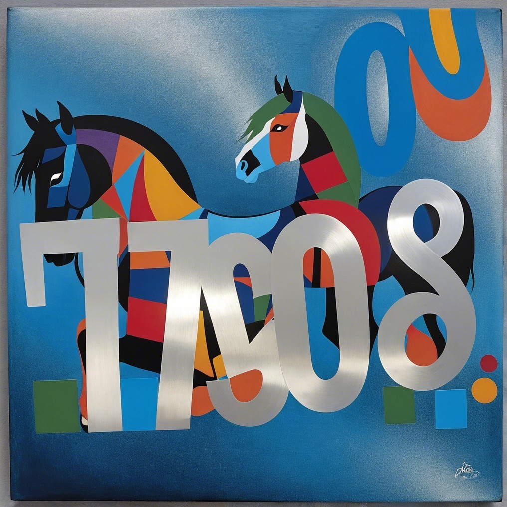Abstract Painting of Geometric Horses on Blue Background