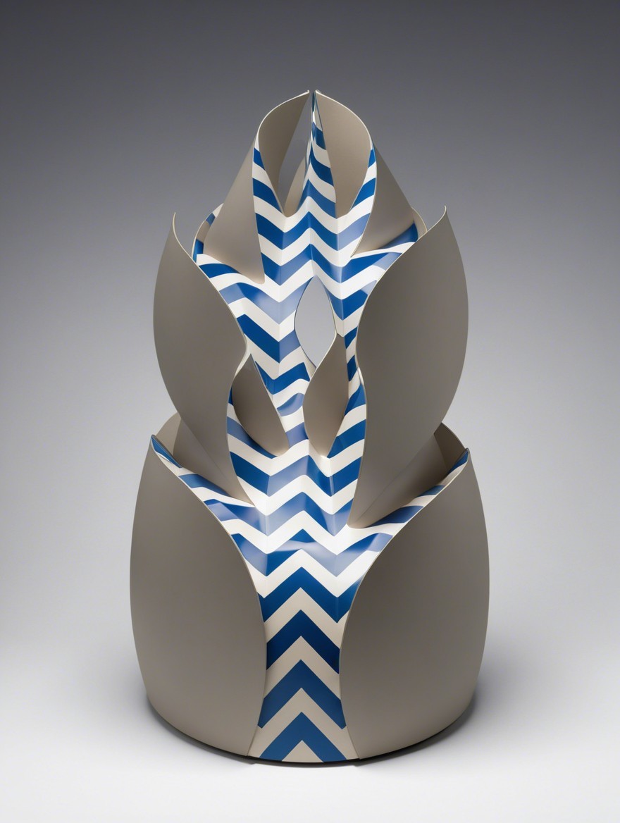 Sculptural Vase with Curved and Zigzag Designs