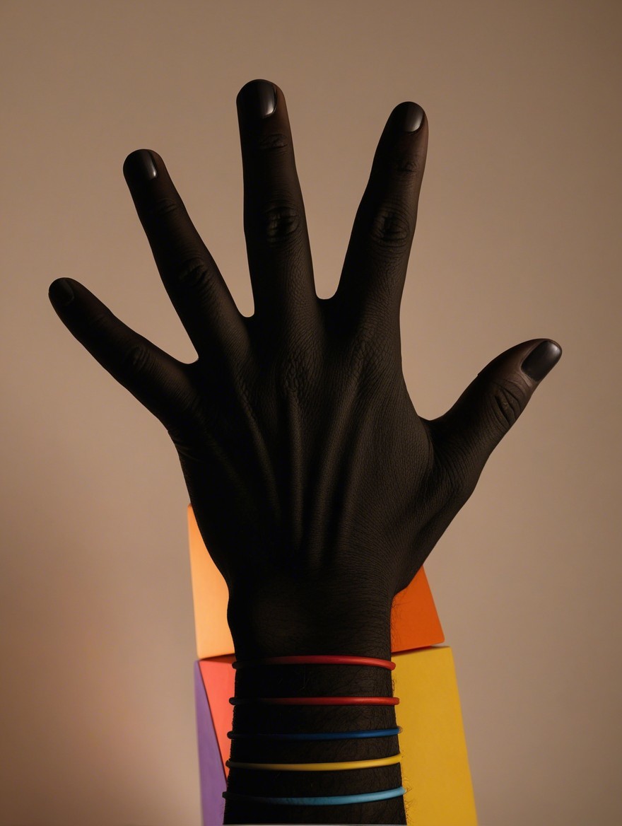 Close-Up of Colorful Bands on Dark-Skinned Hand