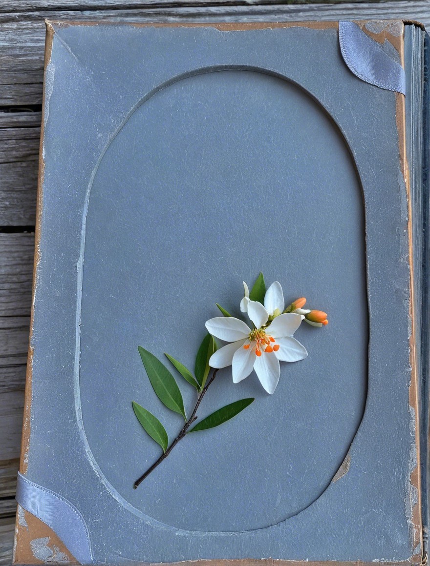 Elegant White Flower with Orange Accents on Gray Background