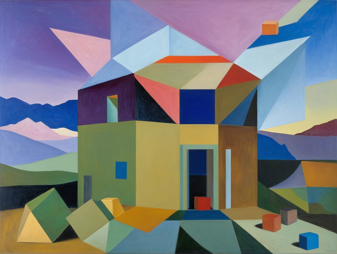 Surreal Geometric House with Bold Colors and Shapes