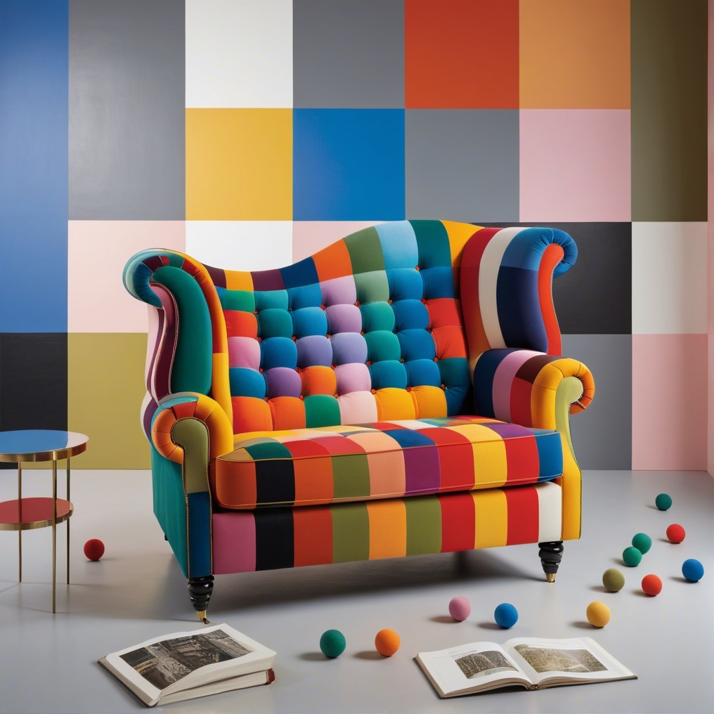 Vibrant Striped Armchair in Colorful Geometric Setting