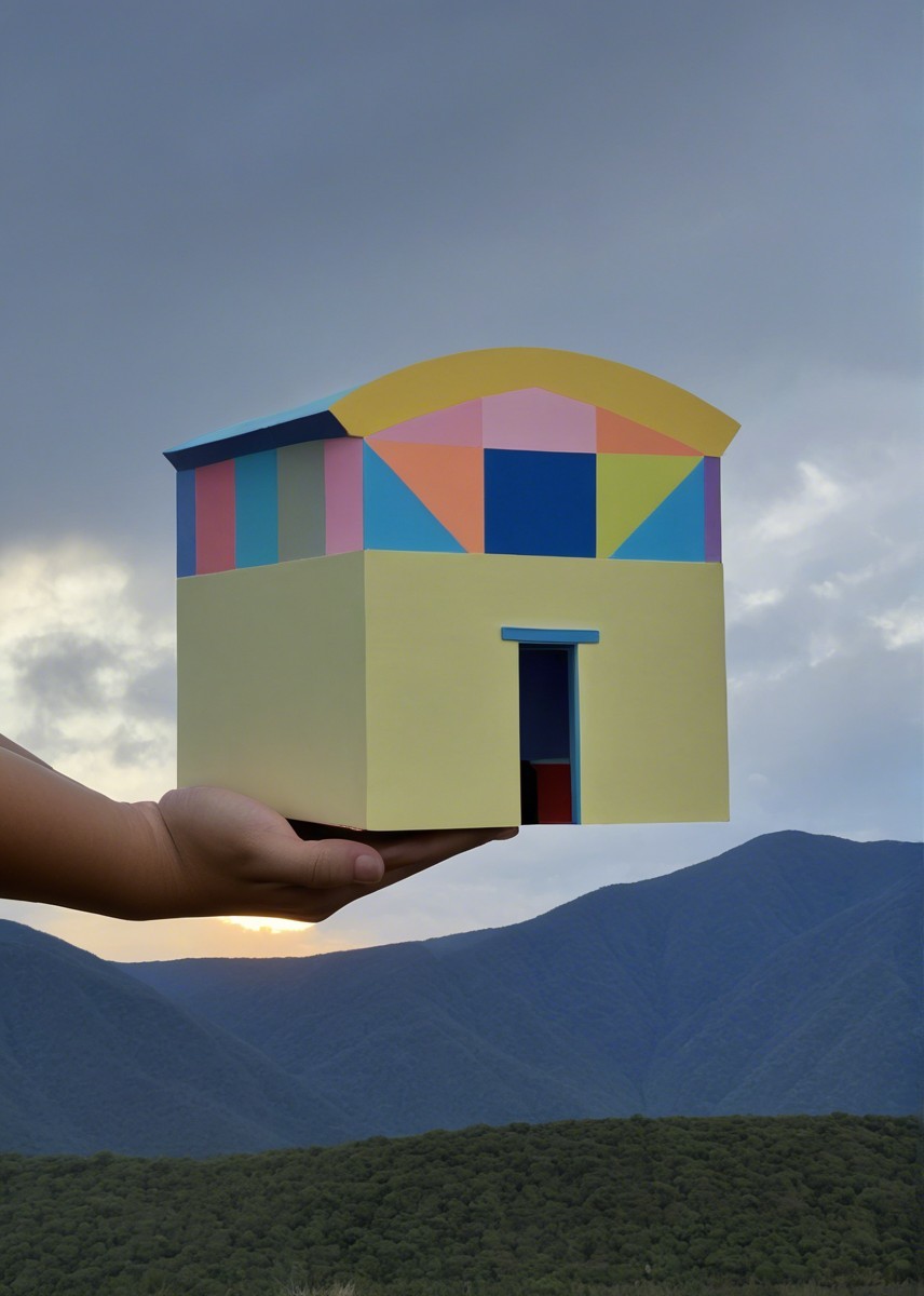 Vibrant House Model Against Dramatic Mountain Scene