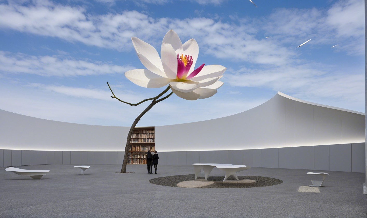 Modern Architectural Library with Futuristic Design Elements