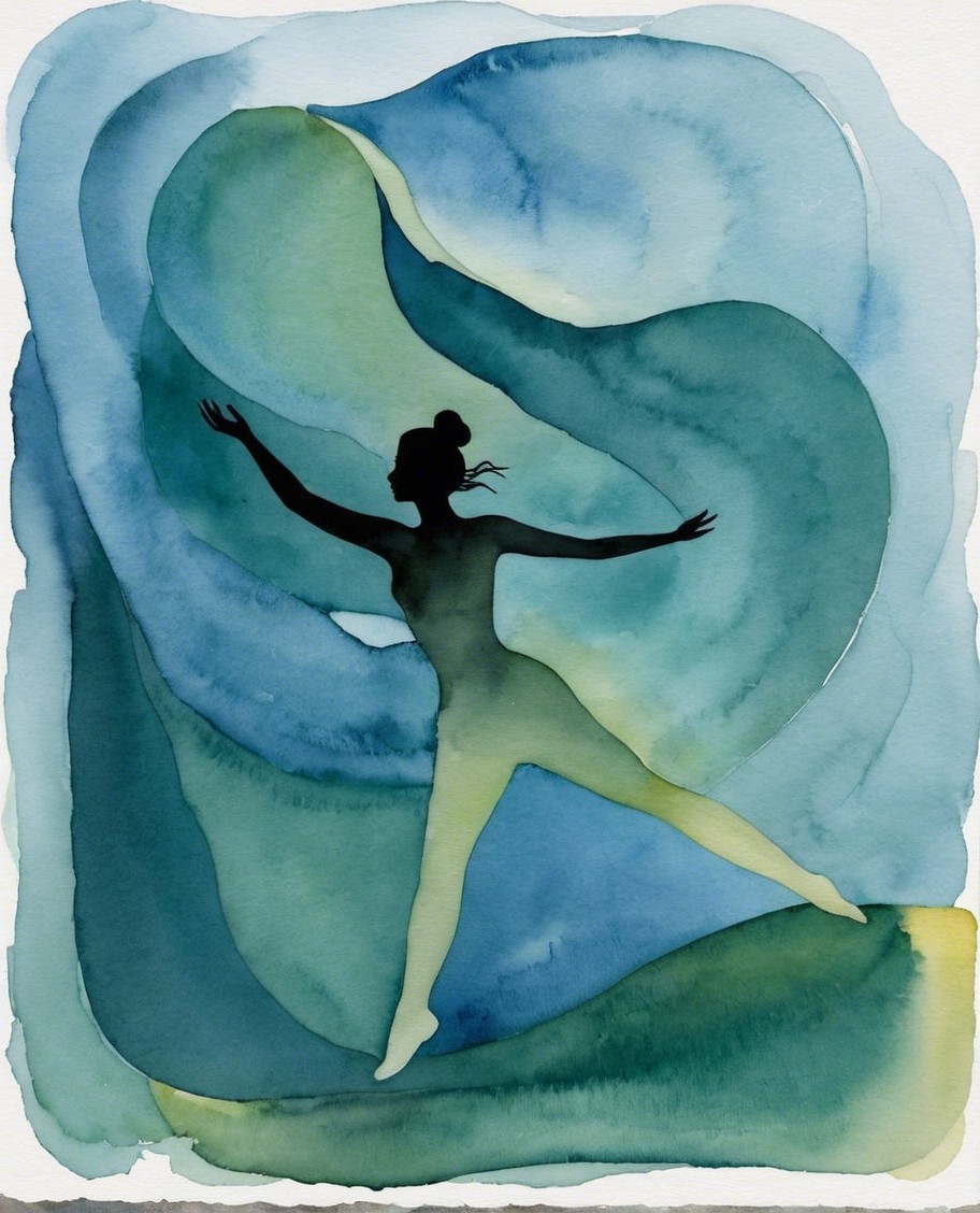 Silhouette of a dancer with watercolor backdrop