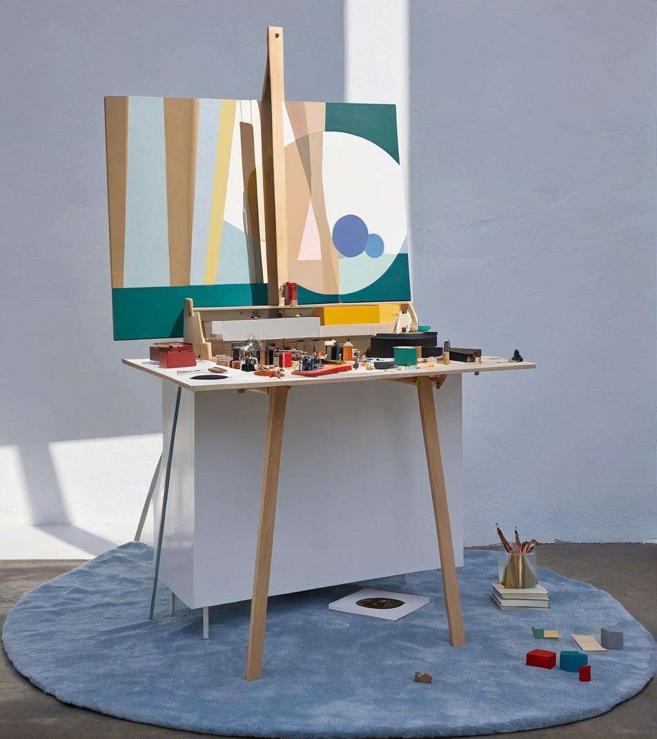 Minimalist Art Studio with Colorful Abstract Painting