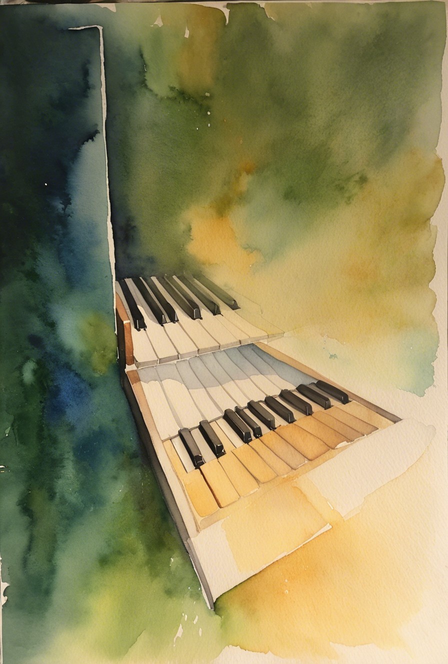 Watercolor Painting of Two-Tiered Piano Keyboard