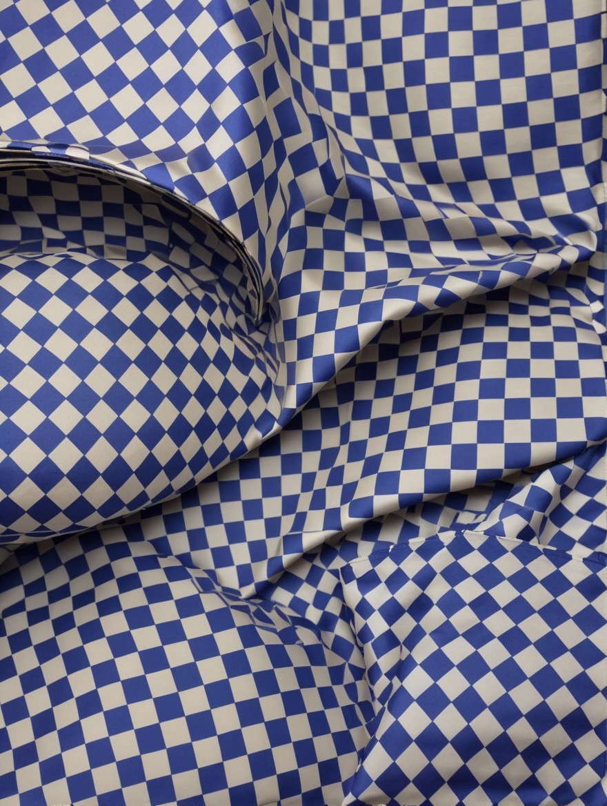Checkerboard Pattern Fabric in Blue and White