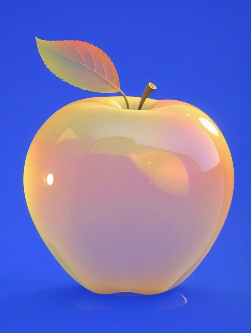 Glossy Apple on Vibrant Blue Background