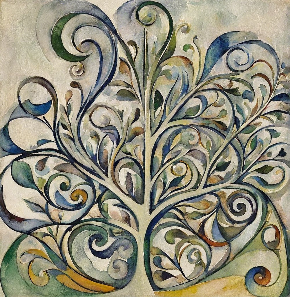 Vibrant Watercolor Painting of a Stylized Tree