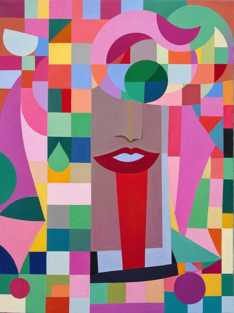 Colorful Cubist Portrait of a Woman with Abstract Background