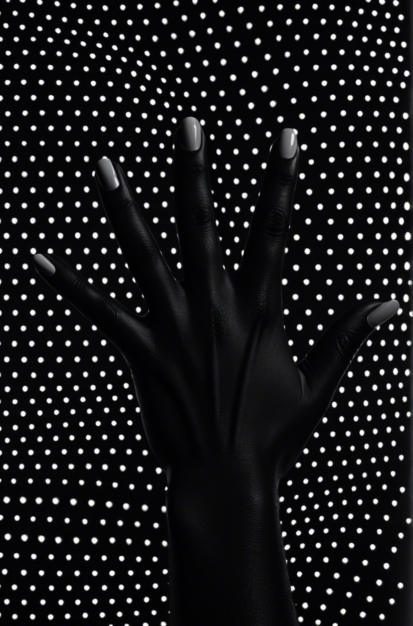 Silhouette of Black Hand on White Polka Dot Background