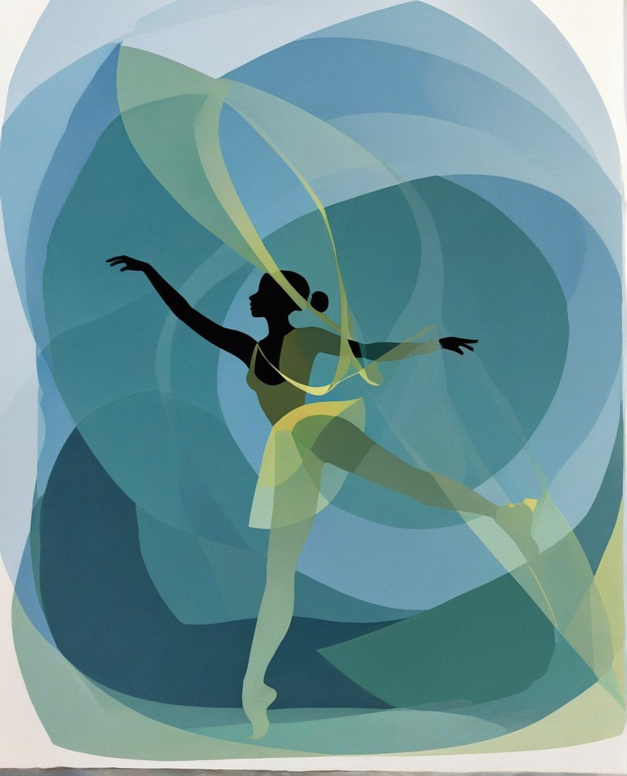 Silhouette of a Dancer Against Fluid Blue and Green Background