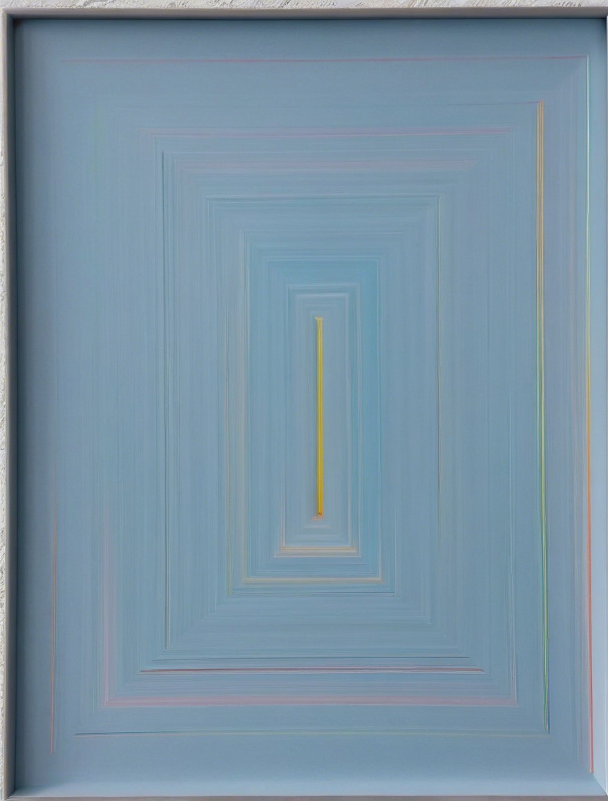 Abstract Painting with Concentric Rectangles and Blues