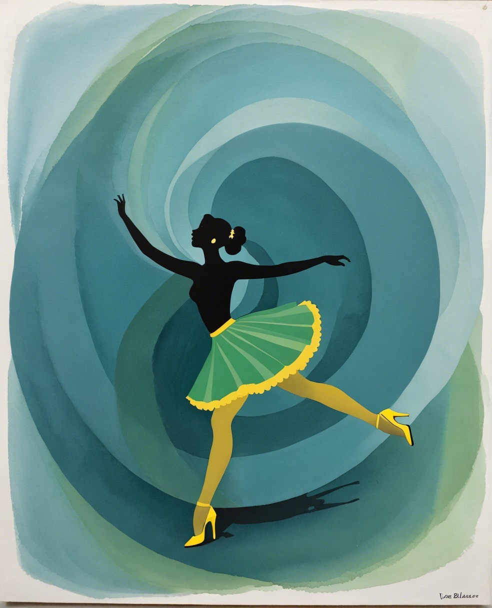 Silhouette of a Ballet Dancer on Teal Swirled Background
