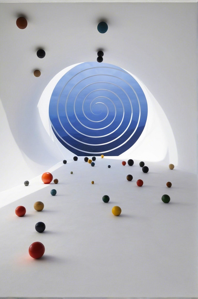 Minimalist White Interior with Abstract Spiral Design