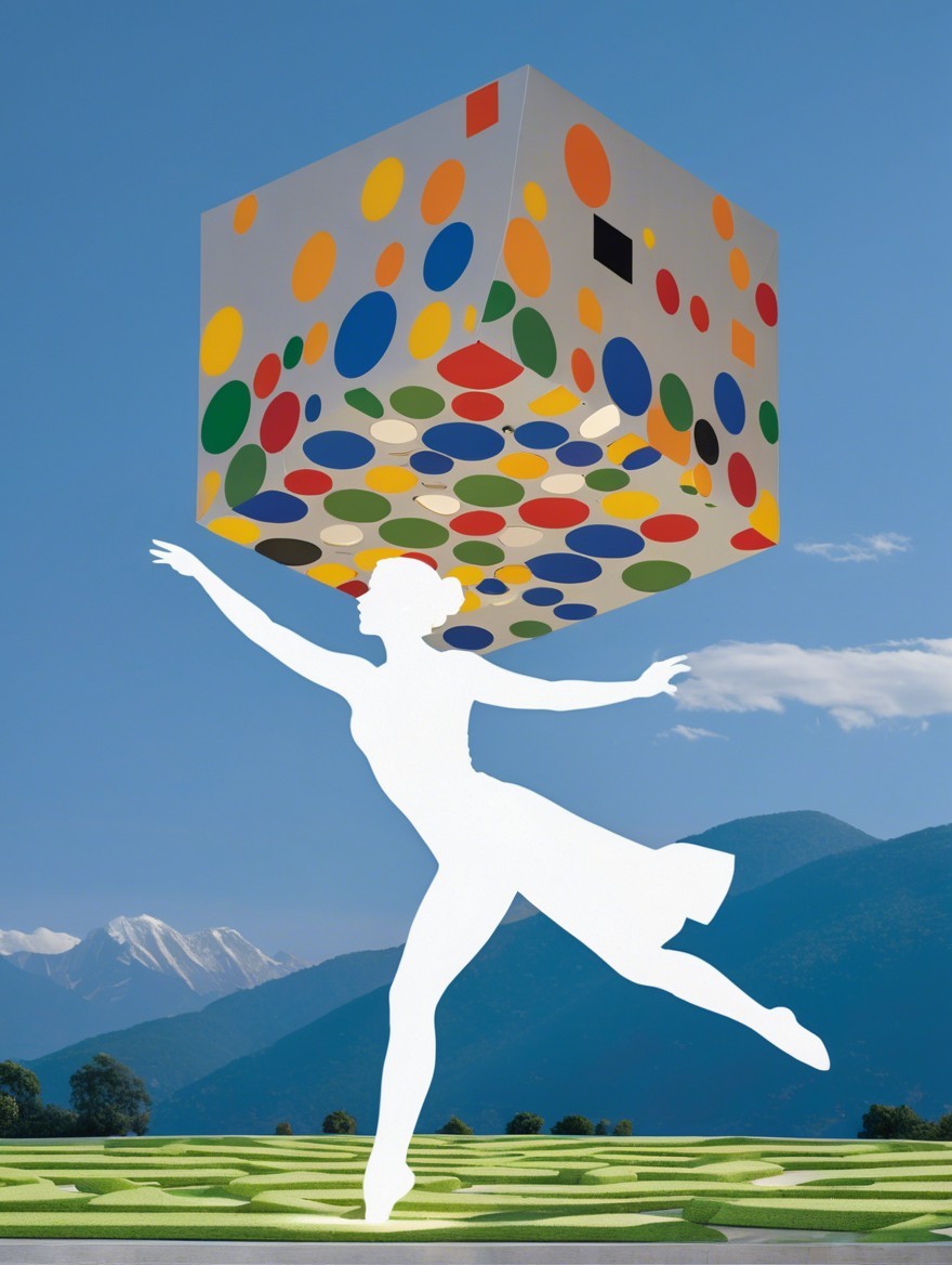 Colorful Polka Dot Cube Above Silhouetted Figure