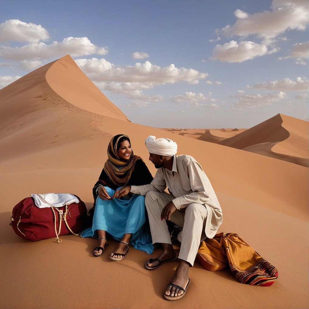 Desert Scene with Two People in Traditional Attire