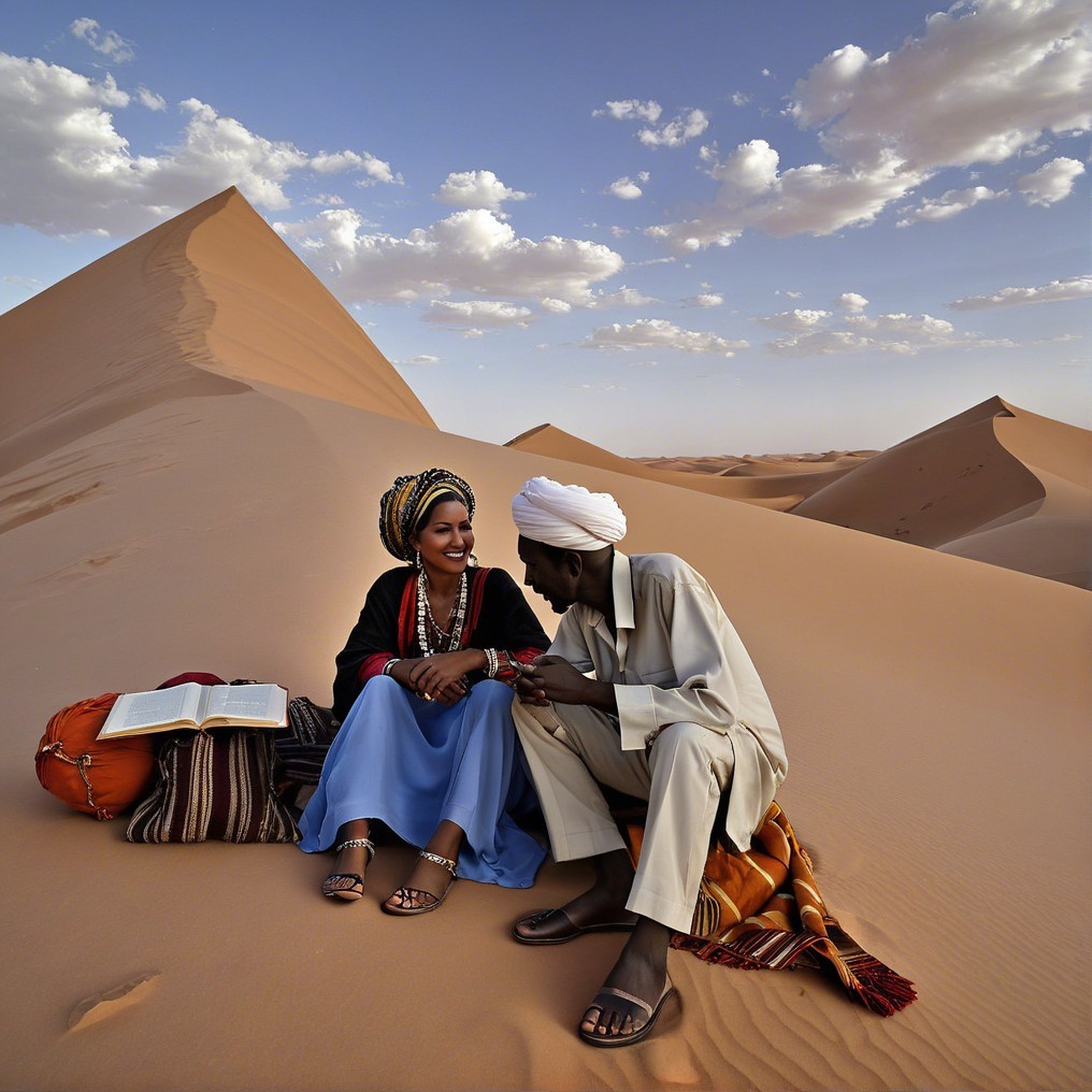 Desert Scene with Two Individuals Sharing a Moment