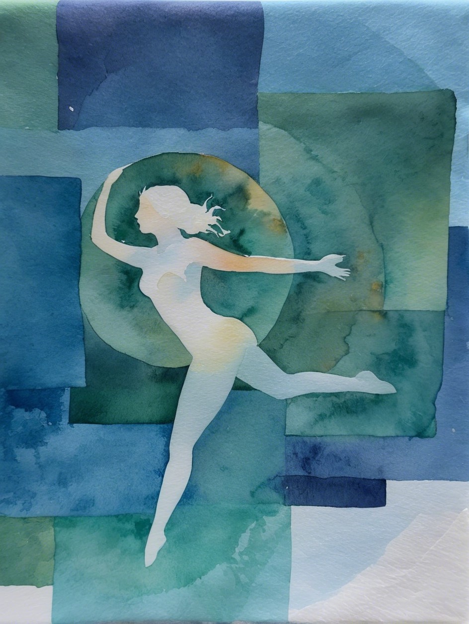 Watercolor Painting of Dancing Woman Silhouette