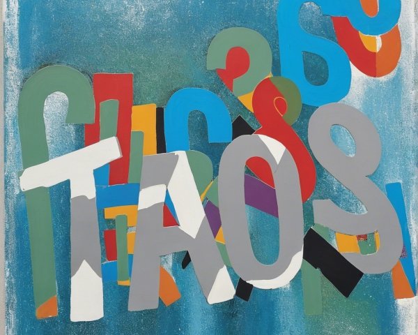 Abstract Composition of Colorful Letters and Shapes