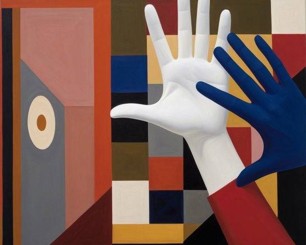 Stylized Hands Against Abstract Geometric Background