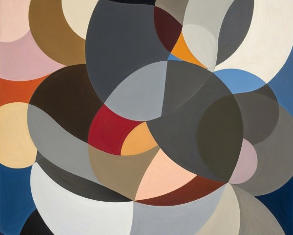 Abstract Composition of Overlapping Colorful Shapes