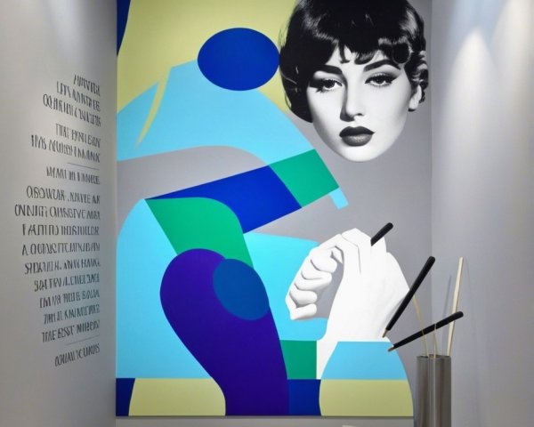 Stylized Mural with Geometric Shapes and Portrait