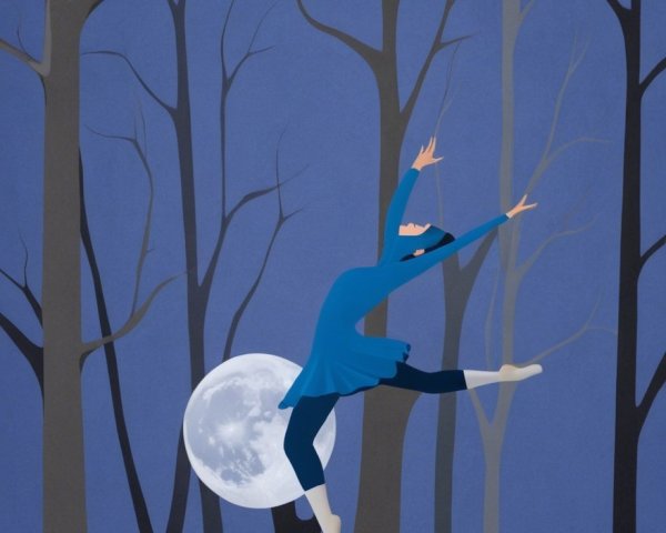 Twilight Forest Scene with Dancer and Full Moon