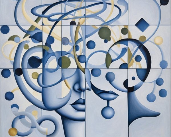 Contemporary Abstract Painting with Intertwined Faces