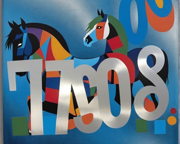 Abstract Painting of Geometric Horses on Blue Background