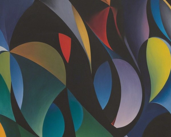 Vibrant Abstract Painting with Curved Shapes and Colors