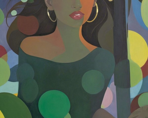 Young Woman in Dark Green Outfit with Drumstick