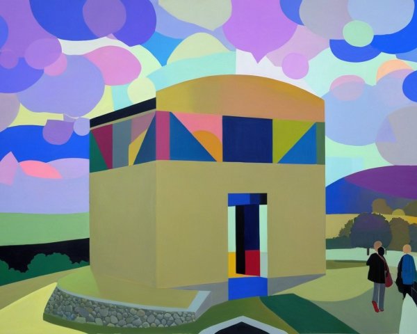 Vibrant Geometric Structure Against Pastel Sky