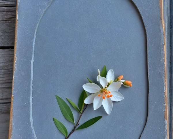 Elegant White Flower with Orange Accents on Gray Background