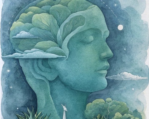 Stylized Profile of a Head with Nature Elements