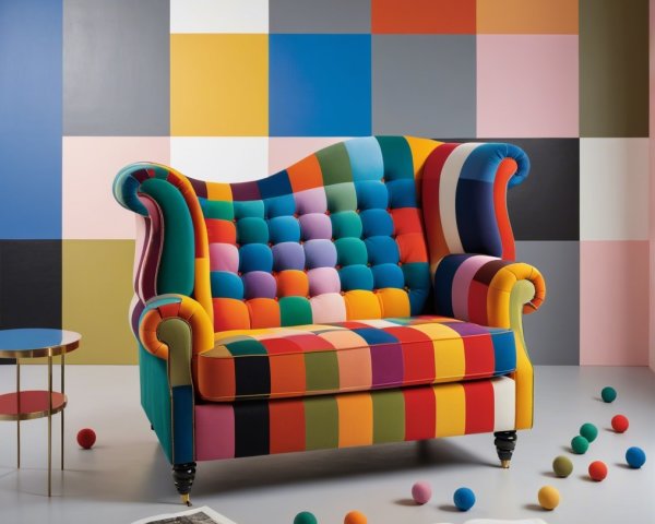 Vibrant Striped Armchair in Colorful Geometric Setting